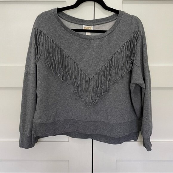 Amuse society fringe sweatshirt size small grey western oversized boxy - Picture 2 of 5